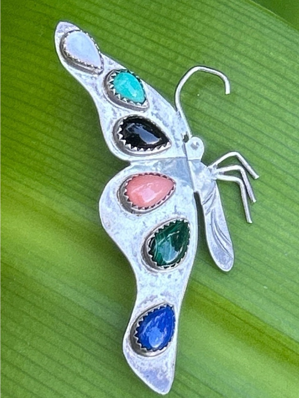 Vintage Donovan Skeets sterling silver Multi GemStones Butterfly bugs Brooch Pin